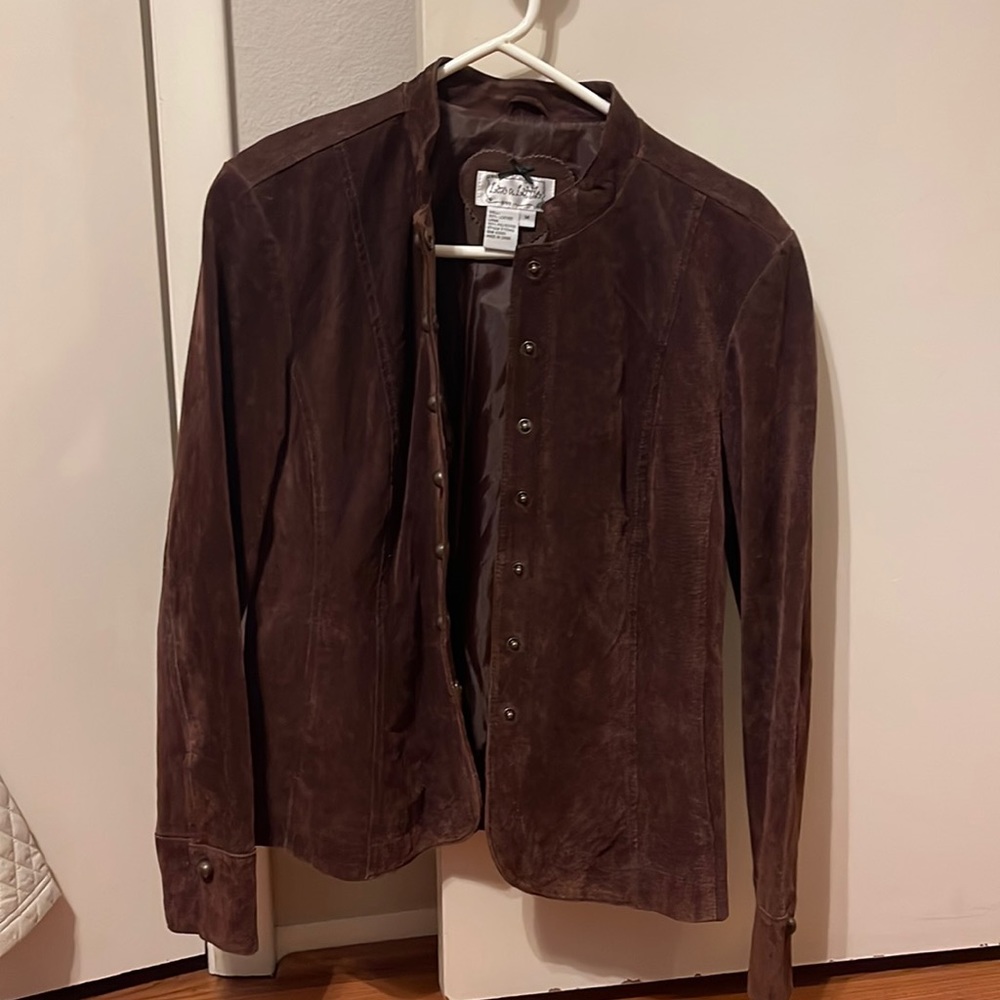 Polyester coat with 100% leather lining, size Medium, worn twice